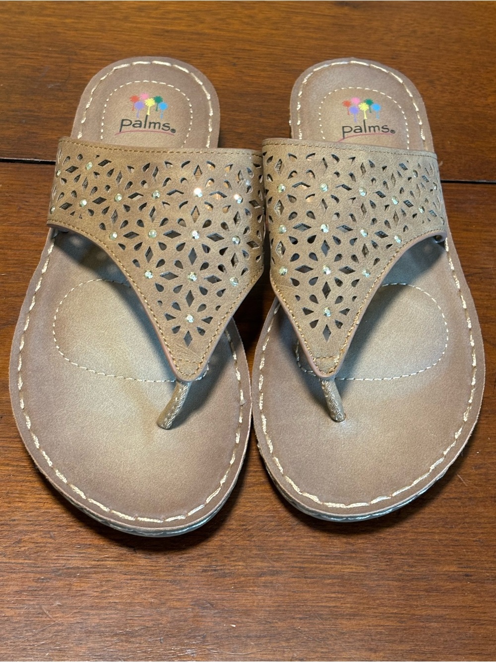 Palms Women's Taupe Laser-Cut Toe-Post Sandals
